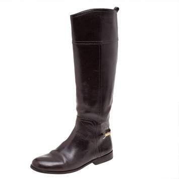 Pre Owned Tory Burch Brown Leather Mid Calf Boots Size 37