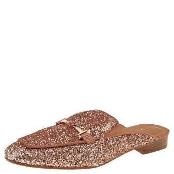 Pre Owned Tory Burch Pink Glitter Amelia Flat Mules Size 38.5