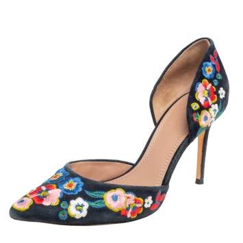 Pre Owned Tory Burch Multicolor Suede Rosemont Embroidered D’orsay Pumps Size 38