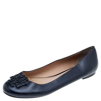 Pre Owned Tory Burch Black Leather Reva Ballet Flats Size 40