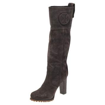 Pre Owned Tory Burch Brown Suede Knee Length Boots Size 37.5