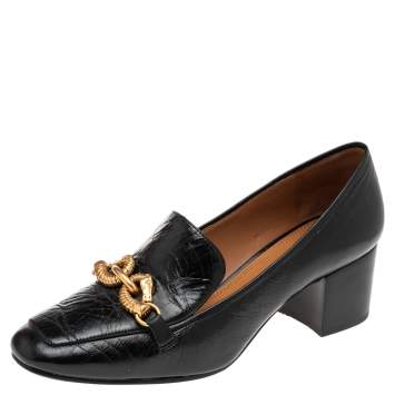 Pre Owned Tory Burch Black Leather Jessa Block Heel Pumps Size 39
