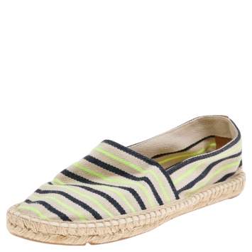 Pre Owned Tory Burch Multicolor Striped Canvas Espadrille Flats Size 40