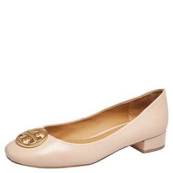 Pre Owned Tory Burch Beige Leather Ballet Flats Size 36.5