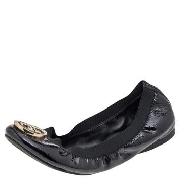 Pre Owned Tory Burch Black Patent Leather Caroline Ballet Flats Size 37