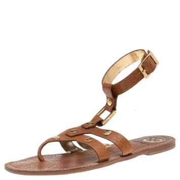 Pre Owned Tory Burch Brown Leather Thong Flat Sandals Size 40