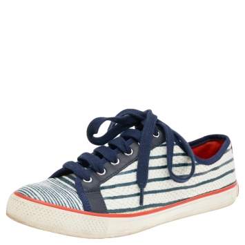 Pre Owned Tory Burch White/Black Snakeskin Embossed Leather And Leather Low Top Sneakers Size 39