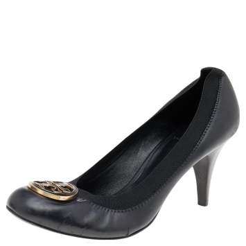 Pre Owned Tory Burch Black Leather And Elastic Caroline Pumps Size 40