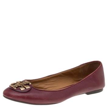 Pre Owned Tory Burch Burgundy Leather Ballet Flats Size 39.5