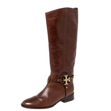 Pre Owned Tory Burch Brown Leather Fulton Riding Knee Length Boots Size 40