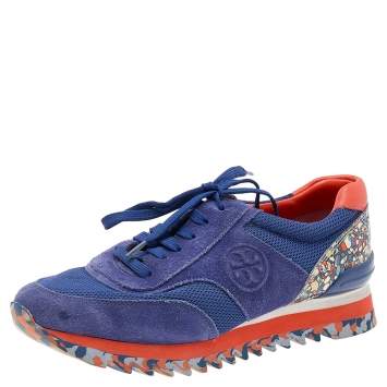 Pre Owned Tory Burch Multicolor Suede And Mesh Sawtooth Sneakers Size 38.5