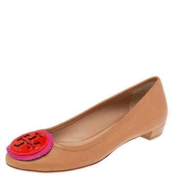 Pre Owned Tory Burch Brown Leather Reva Ballet Flats Size 35.5