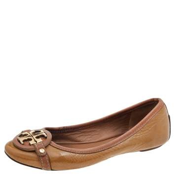 Pre Owned Tory Burch Brown Patent Leather Reva Ballet Flats Size 36
