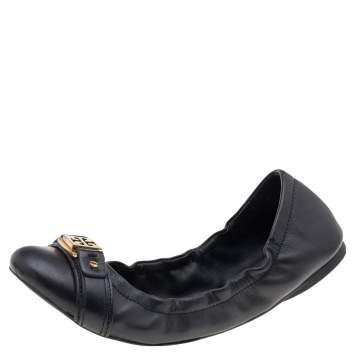 Pre Owned Tory Burch Black Leather Slip on Flats Size 39