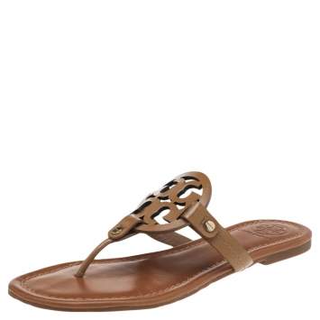 Pre Owned Tory Burch Brown Patent Leather Miller Flat Thong Sandals Size 39
