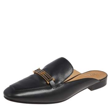 Pre Owned Tory Burch Black Leather Amelia Mule Sandals Size 40