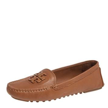 Pre Owned Tory Burch Brown Leather Slip On Loafers Size 39