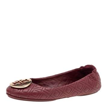 Pre Owned  Tory Burch Brown Quilted Leather Minnie Ballet Flats Size 36