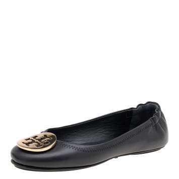 Pre Owned Tory Burch Black Leather Minnie Ballet Flats Size 35.5