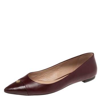 Pre Owned Tory Burch Dark Maroon Patent and Leather Fairford Ballet Flats Size 40.5