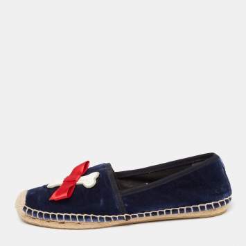 Pre Owned Tory Burch Blue Velvet Beacher Espadrille Flats Size Size 39