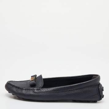 Pre Owned Tory Burch Black Leather Bow Loafers Size 36