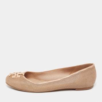 Pre Owned Tory Burch Beige Leather Reva Ballet Flats Size 36