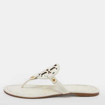 Pre Owned Tory Burch White Patent Leather Miller Thong Flats Size 39