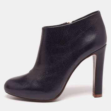 Pre Owned Tory Burch Navy Blue Leather Ankle Boots Size 37.5