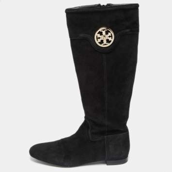 Pre Owned Tory Burch Black Suede Irene Calf Length Boots Size 39