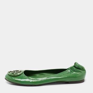 Pre Owned Tory Burch Green Patent Leather Scrunch Ballet Flats Size 38