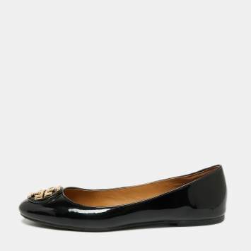 Pre Owned Tory Burch Black Patent Leather Reva Ballet Flats Size 39
