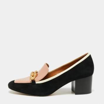 Pre Owned Tory Burch Black/Pink Suede and Patent Leather Jessa Pumps Size 37.5