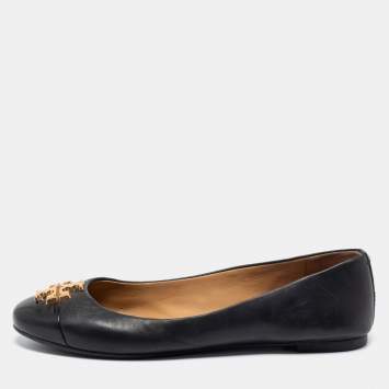 Pre Owned Tory Burch Black Leather and Patent Leather Jolie Ballet Flats Size 38