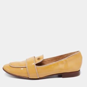 Pre Owned Tory Burch Yellow Patent Leather Slip On Loafers Size 37.5
