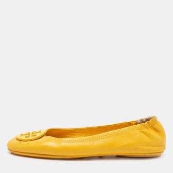 Pre Owned Tory Burch Yellow Leather Minnie Ballet Flats Size 38