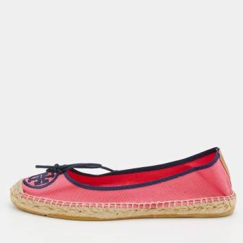 Pre Owned Tory Burch Pink Canvas Espadrille Ballet Flats Size 38