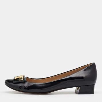Pre Owned Tory Burch Black Patent Leather Gigi Block Heel Pumps Size 38.5