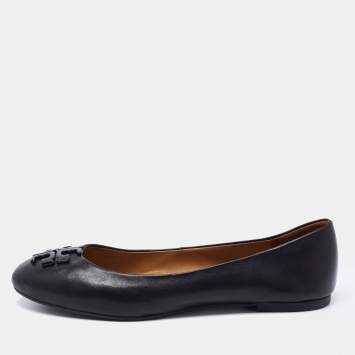 Pre Owned Tory Burch Black Leather Lowell Ballet Flats Size 38