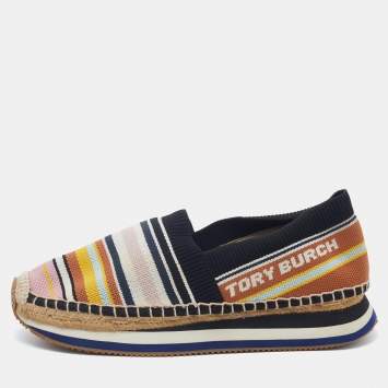 Pre Owned Tory Burch Multicolor Knit Fabric Daisy Espadrille Sneakers Size 40
