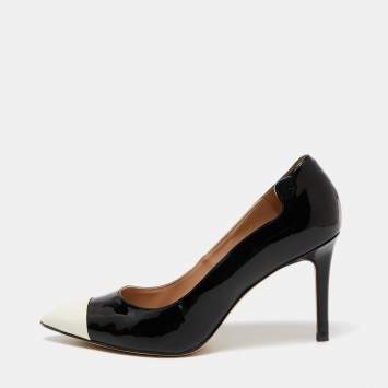 Pre Owned Tory Burch Black/White Patent Leather Elizabeth Pointed Toe Pumps Size 36.5