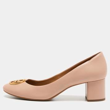 Pre Owned Tory Burch Powder Pink Leather Chelsea Block Heel Pumps Size 40.5