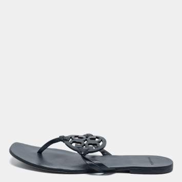 Pre Owned Tory Burch Blue Leather Thong Flats Size 38.5