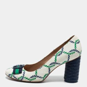 Pre Owned Tory Burch Tricolor Printed Leather Maritime Pumps Size 38