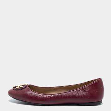 Pre Owned Tory Burch Burgundy Leather Reva Ballet Flats Size 39