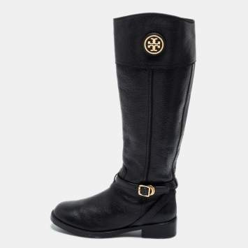 Pre Owned Tory Burch Black Leather Knee Length Boots Size 38