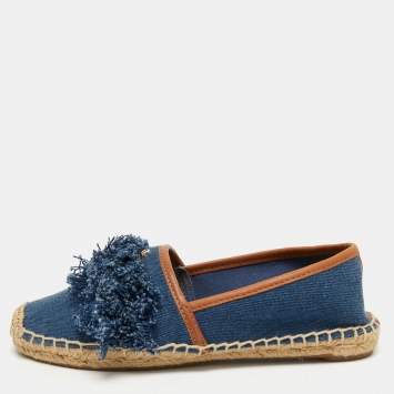 Pre Owned Tory Burch Blue Denim Shaw Espadrilles Flats Size 36.5