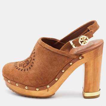 Pre Owned Tory Burch Brown Suede Brayden Slingback Clogs Size 37