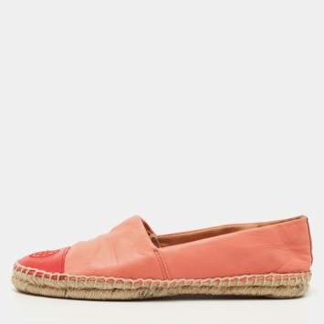 Pre Owned Tory Burch Pink/Red Leather Flat Espadrilles Size 38