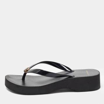 Pre Owned Tory Burch Black Rubber Thong Slides Size 37.5